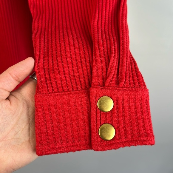 NWT J. Crew Womens Holiday Red Waffle Knit Snap Front Shacket Sz M Shirt Jacket - Picture 10 of 16